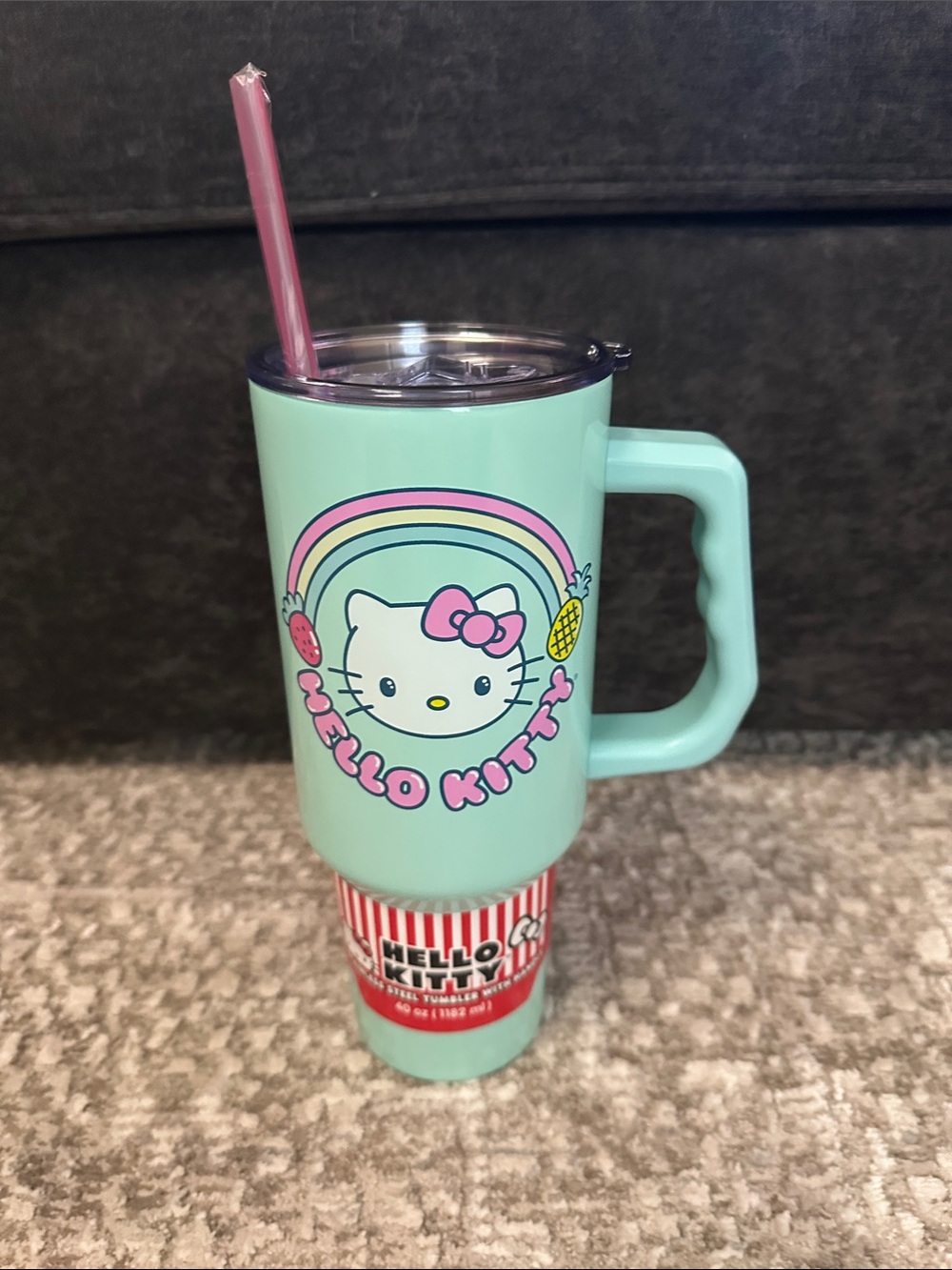 Hello Kitty Mint Green Travel Tumbler with Pink Straw